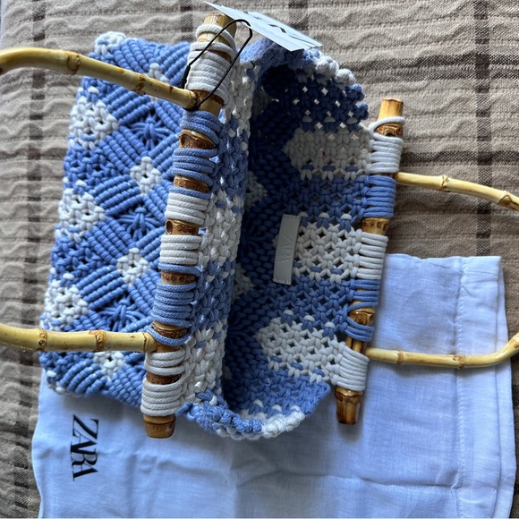 NWT Zara handcrafted knit bag bamboo hand top - Picture 3 of 5